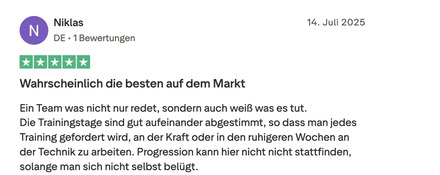Trustpilot-Bewertung von Niklas, 5 Sterne: Wahrscheinlich die besten auf dem Markt