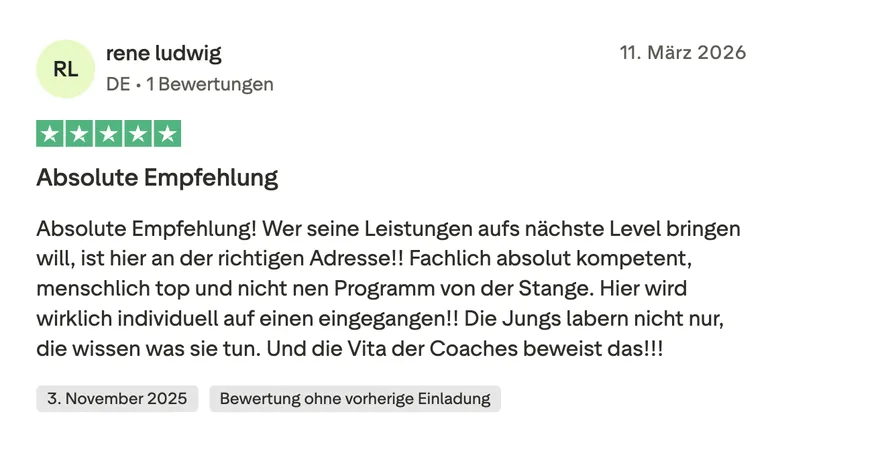 Trustpilot-Bewertung von rene ludwig, 5 Sterne: Absolute Empfehlung